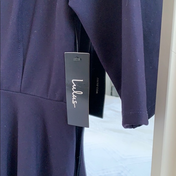 Lulu’s || Navy Scalloped Fit & Flare Dress - Picture 5 of 7